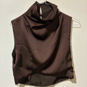 NWT Commense Brown Cowl-Neck Crop Blouse - Women's S